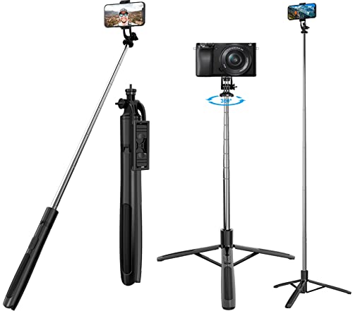 Extra Long Selfie Stick Tripod,celfiexpt 63 inch/160 cm Long Selfie Stick with 360 Degree Rotatable Rod and Reinforced Tripod Stand,Camera Gopro Mobile Phone Tripod Stand with Wireless Remote Multifunction Selfie Stick with 1/4 Screw for Vlogging Youtube Video/Photo Shooting Live Streaming, Black