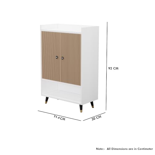 Image of Bniture Engineered Wood Shoe Cabinet with Door | Shoe Rack Wooden with Metal Legs | Sturdy and Stylish Wooden Cabinet for Home | Multipurpose Shoe Rack With 3D Fluted Panel (Frosty White & Giant Wood)