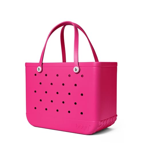 Image of BOGG BAG Original Large Tote - 19 inch x 14 inch x 9 inch - Durable, Washable, Tip-proof - Beach, Pool, Boat, Work, Sports (Haute Pink with White Buttons)