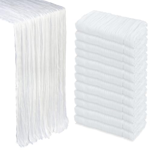 12 Pack White Cheesecloth Table Runner 10Ft Gauze Cheese Cloth Table Runner 35x120 Inch Boho Sheer Rustic Fabric for Party Decor Baby Shower Wedding Holiday Decorations