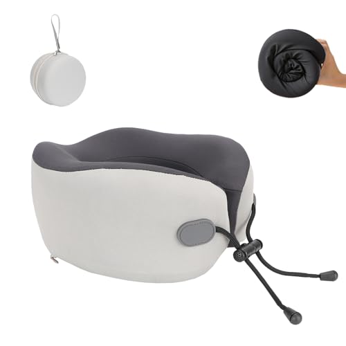 Reelyo ネックピロー 飛行機 枕 快適グッズ トラベルピロー 首枕 竹炭メモリーフォーム 携帯枕 コンパクト 包み込む 折り畳み可能 脱着式 クッション 旅行/車中泊/夜行バス/新幹線/ソファ/椅子/オフィス/お昼寝/仮眠/防災用 父の日 母の日 誕生日プレゼント対応 収納ボックス付き (グレー)