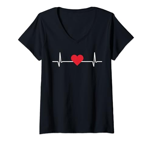Mujer Heartbeat Love - ECG Heartbeat Cardiology Camiseta Cuello V