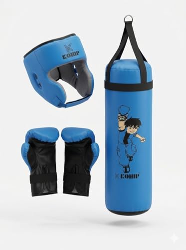 Image of Kids Boxing Kit Set Pack of 4 | Punching Bag for Karate & Martial Arts | Bounce-Back Training Bag for Boys & Girls (Ages 3-9) (Sky Blue)