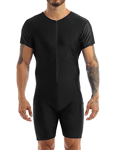 Yihuimin Men's One Piece Short Sleeve Zipper Front Dance Workout Bodysuit Biketard Unitard Jumpsuit