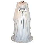 Womens Medieval Dress Victorian Costume Renaissance Long Dress Costumes Halloween Cosplay Retro Gown White