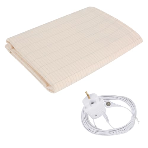 Sábana de conexión a tierra tamaño King con cable de conexión a tierra para un mejor sueño, algodón orgánico + 5% de fibra de plata conductora para mejorar la calidad del sueño (beige, 99 x 203 x 38