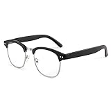FEISEDY Reading Glasses Classic Half Frame Retro Semi-Rimless Clear Lens Blue Light Blocking Glasses B0005 Black 1.5x