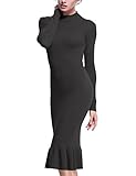 Rocorose Women's Knit Dress Bodycon Mermaid Mock Neck Stretch Knitwear Long Sleeve Gray L