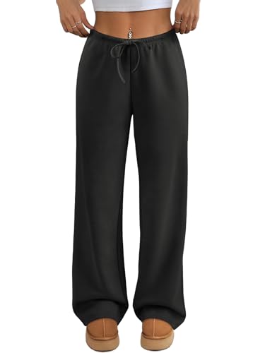 ATHMILE Womens Sweatpants Wide Leg Barrel Pants Baggy Joggers Low Waist Fall Fashion Winter Clothing Pockets 2025 Black