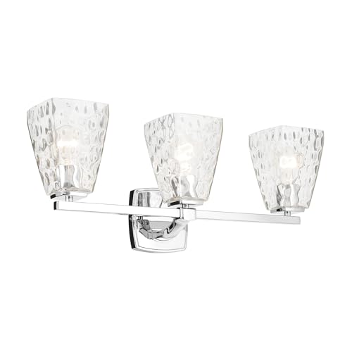 Image of Kichler Marant 21.25 inch 3-Light Bathroom Vanity Light Fixture with Clear Water Glass in Chrome for Mirror, Modern Wall Mount Lighting (21.25 inch W x 9.5 inch H), 55216CHWTR