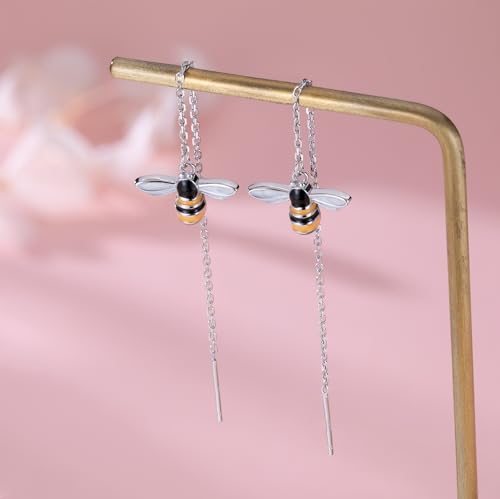 SLUYNZ Solid 925 Sterling Silver Bumble Bee Dangle Earrings for Women Teens Honey Bee Drop Earrings Threader Tassel Chain4