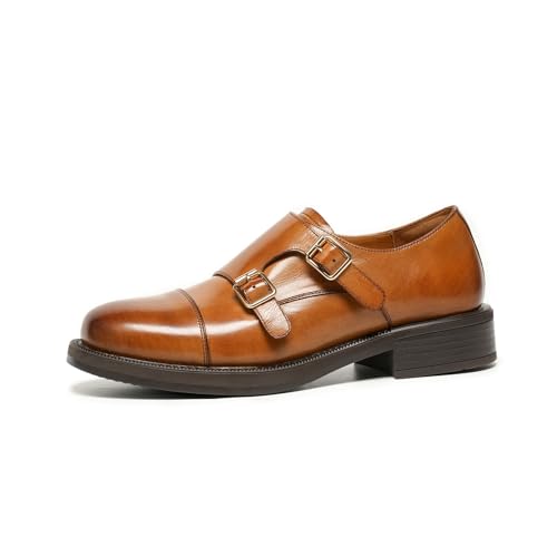 Image of BEAU TODAY Women Monk Strap Loafers Cap Toe Business Causal Loafer Shoes