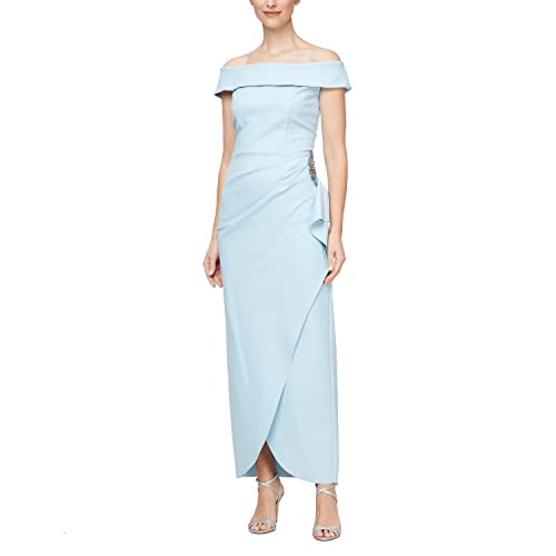 Image of Alex Evenings Women's Slimming Long Side Ruched Dress with Cascade Ruffle Skirt