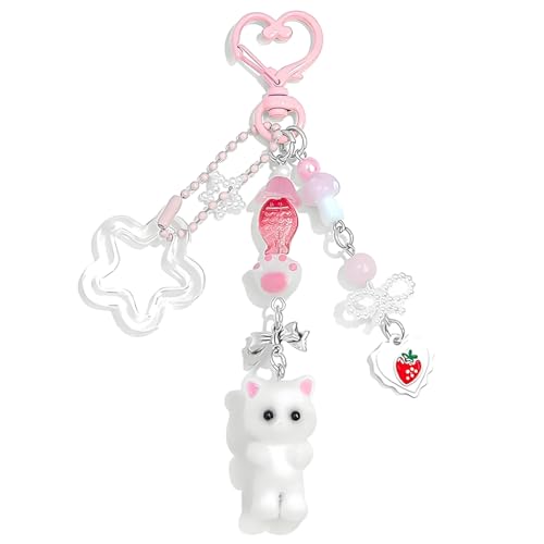 Image of PATPAT Kawaii Kitten Bag Charms for Handbags with Heart-shape Clasp for Girls,Sweetly Stylish Keychains Girls Cute Key Ring Star Pendant Key Chains Charms Car Bag Charm Gift