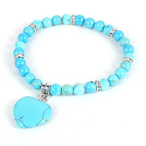 Bracelet perles turquoise bleues naturelles avec cœur, le cadeau idéal en cristal