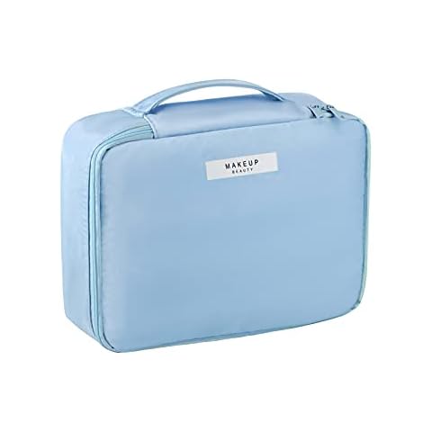 Makeup Bag, TEKI Portable Cosmetic Bag with Detachable Small Makeup Pouch, Waterproof Travel Makeup Bag for Women for Makeup Brushes Lipsticks (Blue) Cover