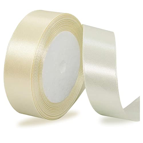 Beige Ribbon 25mm, 23 Meters Solid Color Satin Gift Ribbon for Crafting Gift Wrapping, Balloons, Hair Bows Making, Sewing