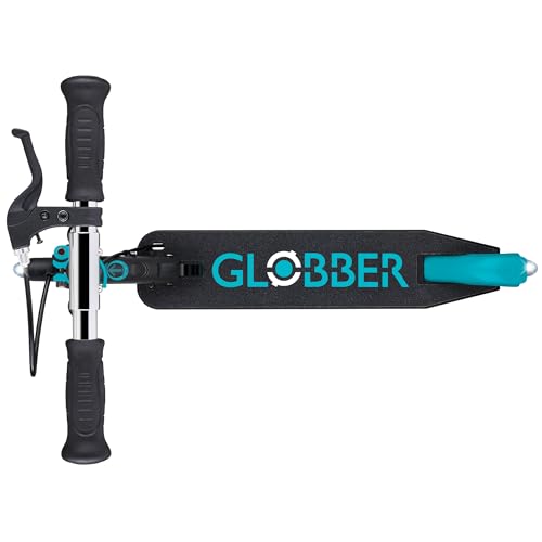 Globber Flow Element Junior Lights - Faltbarer Tretroller mit 2 R&auml;dern mit Hinterradbremse, verstellbarem Lenker und LED-Lichtern, f&uuml;r Kinder ab 4 Jahren - T&uuml;rkis
