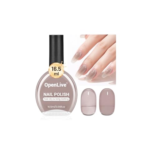 OpenLive 16.5ml Jelly Light Gray Nail Polish Large Volume Quick Dry Nail Polish Long Lasting Shine Fingernail Toenail Nail Art DIY Home Travel Nail Art Gift