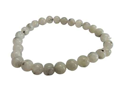 Jet Rainbow Moonstone Bracelet Round Beads 7-8mm Single Line Chakra Natural Genuine Feel Better Authentic Fashion Styel Unique Gift Balancing Positive Energy Aura