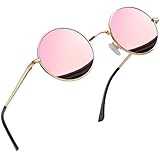 Joopin Round Sunglasses for Women Men Retro Small Circle Mirrored Pink Sun Glasses Polarized UV400 Protection Teashade Hippie Shades Costume