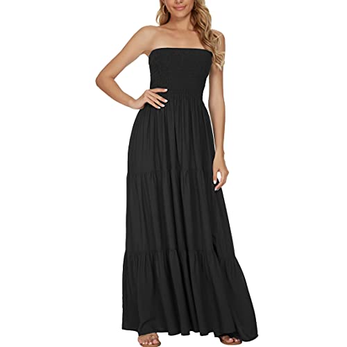 Image of Women's Summer Strapless Tube Top Maxi Dresses Off Shoulder Boho Beach Long Dress