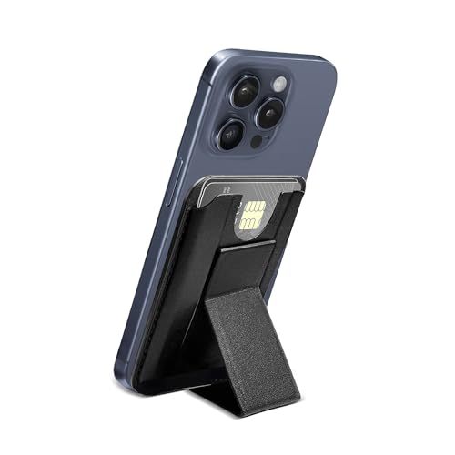 Image of GRIPP Mag Pocket Stand Wallet Card Holder Compatible with Mag-Safe for iPhone 17 /16 /15 /14 /13 /12 Series & All Mag-Safe Phone Cases, Built-in Stand, Premium Leather, Strong Magnetic Alignment - Black