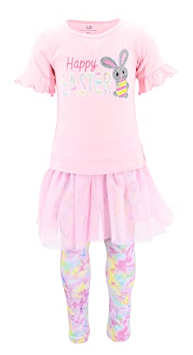 Unique Baby Girls Happy Easter Tutu 2 Piece Legging Set Outfit (18M, Pink)