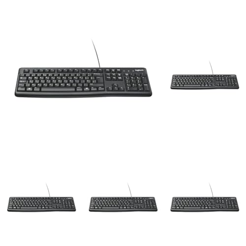 Logitech K120 Teclado con Cable para Windows, USB Plug-and-Play, Tamaño Estándar, Resistente a Las Salpicaduras, Barra de Espacio Curvada, PC y el Portátil, Disposición QWERTY Español - Negro