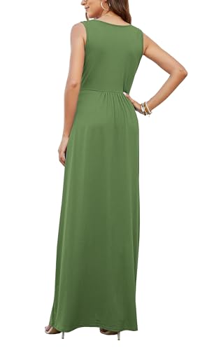 Image of AUSELILY Maxi Dresses for Women Summer Casual Sleeveless V Neck Wrap Dress | Sleeveless Long maxi dress with wrap V neck & side pockets, for formal cocktail, beach & casual daily wear