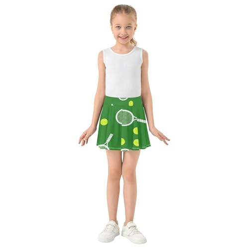 2 in 1 Girls Skorts Athletic Shorts Tennis Skirts Toddler Teen Cheer Tennis Rackets Balls Green 4t3
