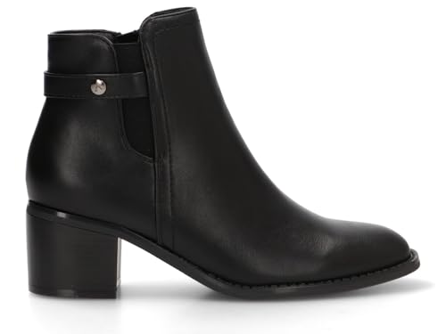 Etika ARMONY Botines de Tacón Ancho para Mujer, Botín Elegante con Detalle Plateado y Cremallera, Tacón Cómodo de 6cm, Modelo 30028 Negro - 38