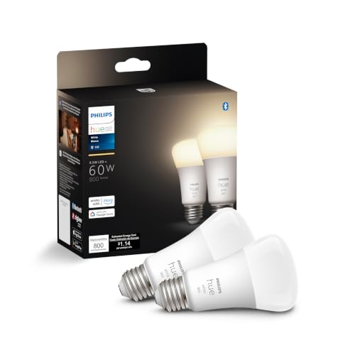 Philips Hue Smart 60W A19 LED Bulb - Soft Warm White Light - 2 Pack - 800LM - E26 - Indoor - Control...