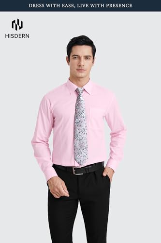 Image of HISDERN Mens Dress Shirt with Tie Pocket Square Set Classic Button Down Shirt Matching Tie Long Sleeve Shirts