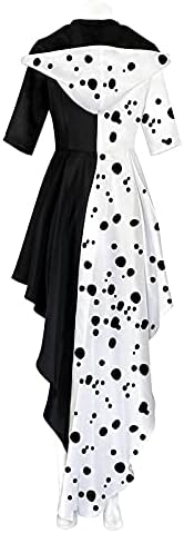 Women Black White Costume Dress, Classic Movie Cosplay Full Set with Gloves Halloween Cosplay (US Size) - Image 5