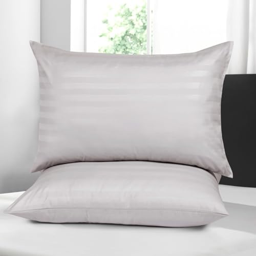 Image of Travel Pillow Case 12x18 Size Pack of 2 Pieces 100% Egyptian Cotton Envelope Closure 500 Thread Count Toddler Pillowcase Fits Up to 12x18, 12x16 or 11x15 Silver Grey Striped