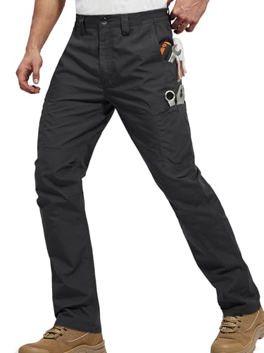 FREE SOLDIER Mens Cargo Pants Water Resistant Ripstop Tactical Pants for Men Work Pants Lightweight Outdoor Hiking Pants Men (Classic Black 42W x 32L)