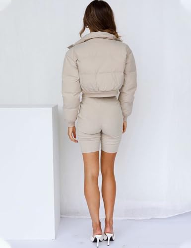 Gihuo Women’s Beige Cropped Puffer Jacket – Chic and Cozy Winter Wear in Size Small - Image 5