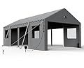 Benass 13x25 Carport Canopy, Heavy Duty Car Port, Portable Garage Carports with 4 Roll Up Doors, Grey