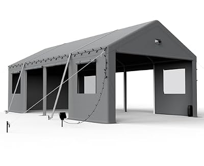 Benass 13x25 Carport Canopy, Heavy Duty Car Port, Portable Garage Carports with 4 Roll Up Doors, Grey