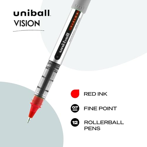 Image of Uni-Ball uniball Vision Rollerball Pens with 0.7mm Fine Point, Red, 12 Count (Pack of 12)