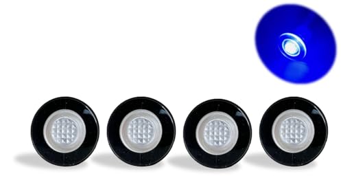 Pactrade Marine Pack of 4 LED Livewell Round Button Blue Thru Hull Light Courtesy Accent Exterior Interior Light Mini Button 33mm OEM Waterproof for boats Livewell Bait Tank 12V