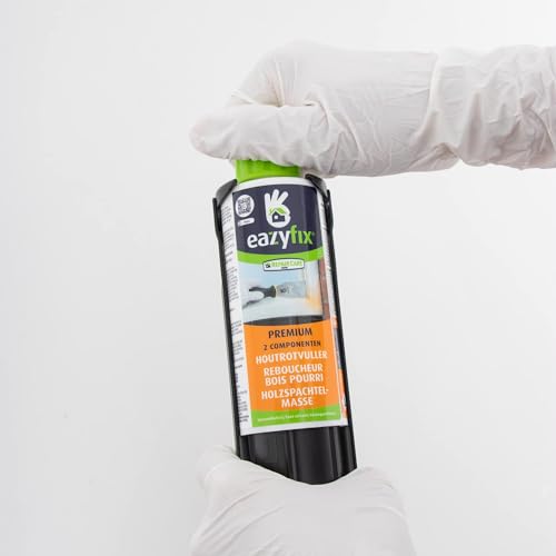 EAZYFIX® - Premium Holzkitt, Holzspachtelmasse - 2 Komponenten Spachtelmasse für Holz im Aussenbereich, Holzspachtel, Holzleim, Fertigspachtel, Holzpaste, Holzkit, Holzreparatur - 150ml