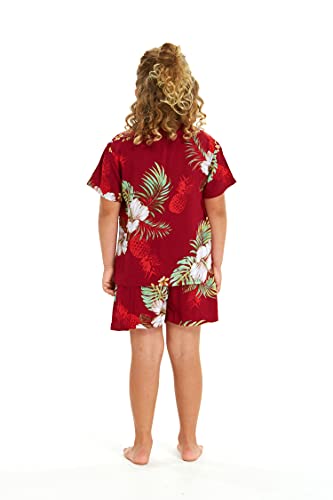 Image of Matchable Family Hawaiian Luau Men Women Girl Boy Clothes in Pineapple Garden Burgundy