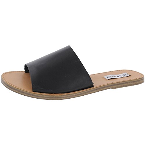 Steve Madden Women's Grace Flat Sandal, Black Leather, 8 M US