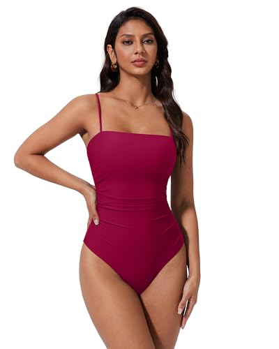 Image of SUUKSESS Women Sexy One Piece Swimsuit Tummy Control Square Neck Bathing Suit