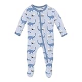 KicKee Print Footie with Zipper, Fitted Long Sleeve Pajamas, Ultra Soft Everyday One-Piece Loungewear, Baby and Kid (Dew Pet Dino - 0-3 Months)