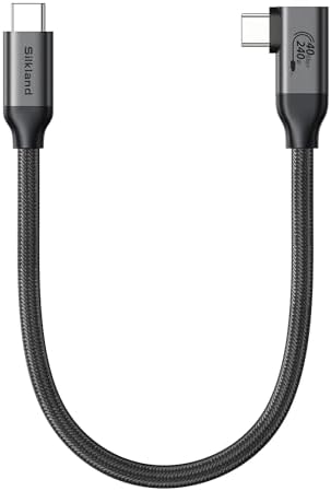 Silkland Short Right Angle [1FT/0.3M] USB 4 Cable for Thunderbolt 4, 40Gbps Data Sync, 8K/5K@60Hz, 240W Charging, 90 Degree USB C Thunderbolt Cable, Compatible for MacBook, iPhone 17, iPad, SSD, Dock
