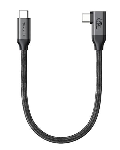 Silkland 240W USB4 Cable for Thunderbolt 4 Cable Right Angle, 90 Degree 40Gbps Data Sync 8K@60Hz Display, Compatible with MacBook Pro, iPhone 16 Pro, iPad Pro, eGPU - 0.3M