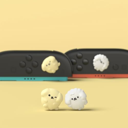 Image of PlayVital Thumb Grips for Nintendo Switch 2 | Kawaii Silicone Joystick Caps (4-Pack) - Cute Accessories Animal Design Thumbstick Covers for Joycon 2 - Fluffy & Winky Pups